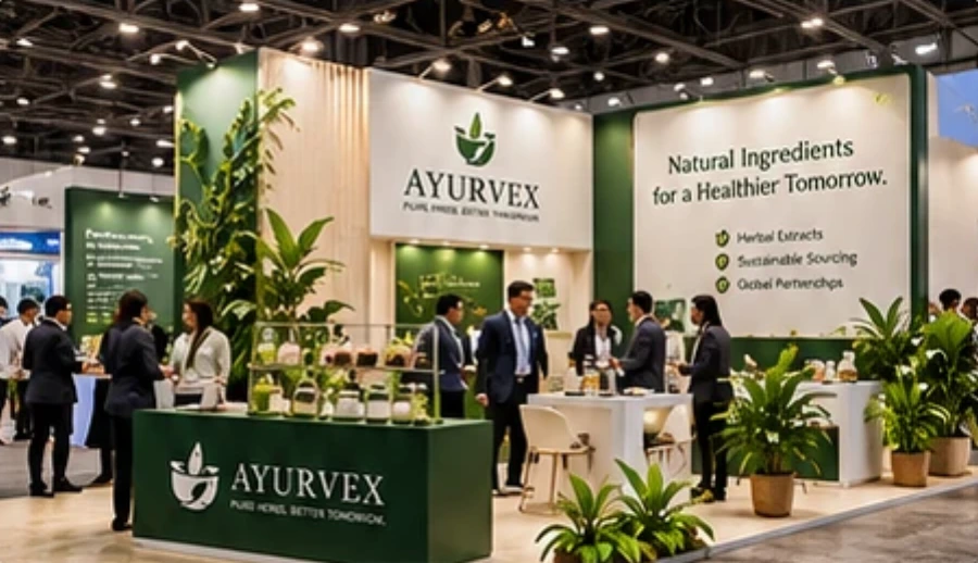 Visitors at the Ayush Extracts booth at SupplySide Global